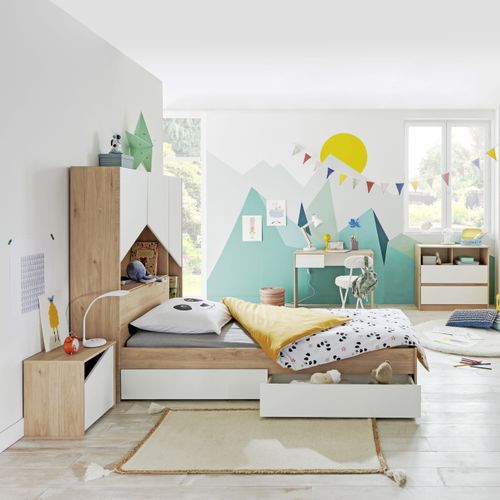 Lit 90 x 190 cm SHELTER Imitation chêne