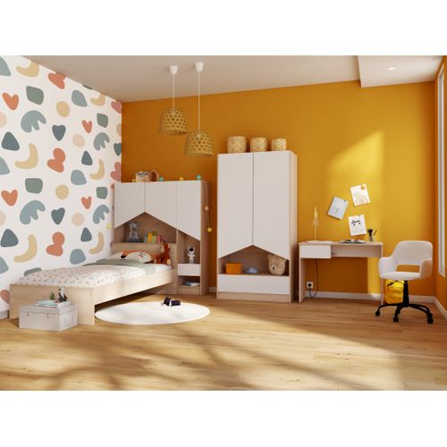 Environnement lit ou bureau SHELTER Imitation chêne et blanc