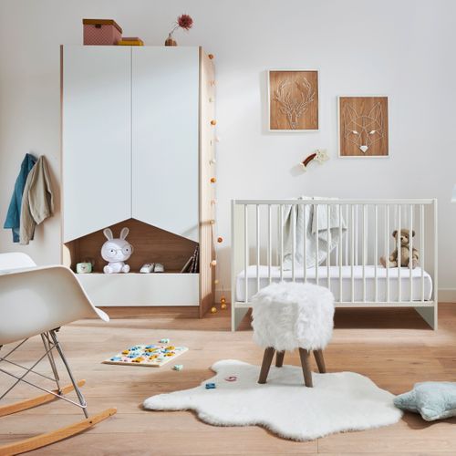 Armoire 2 portes 1 tiroir SHELTER Imitation chêne et blanc