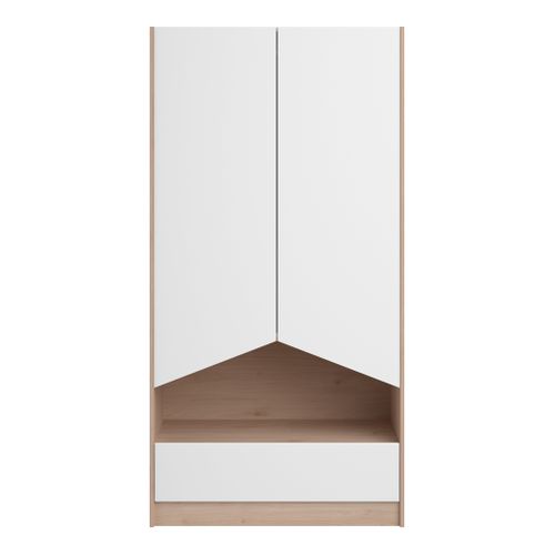 Armoire 2 portes 1 tiroir SHELTER Imitation chêne et blanc