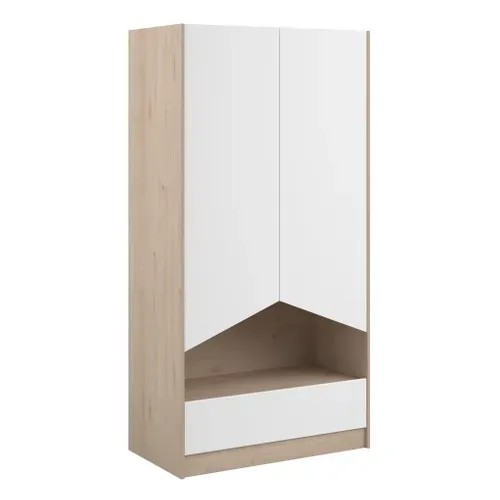 Armoire 2 portes 1 tiroir SHELTER Imitation chêne et blanc