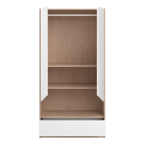 Armoire 2 portes 1 tiroir SHELTER Imitation chêne et blanc