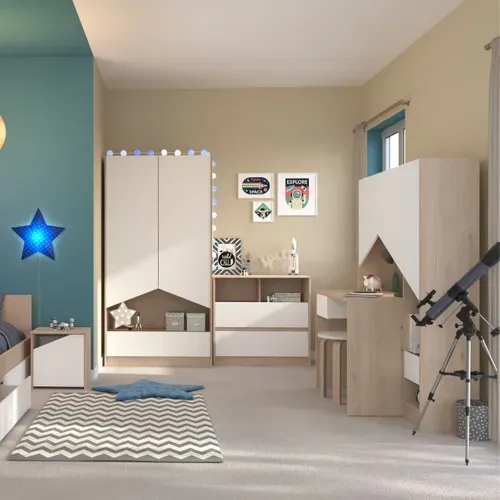 Bureau 1 tiroir SHELTER Imitation chêne et blanc