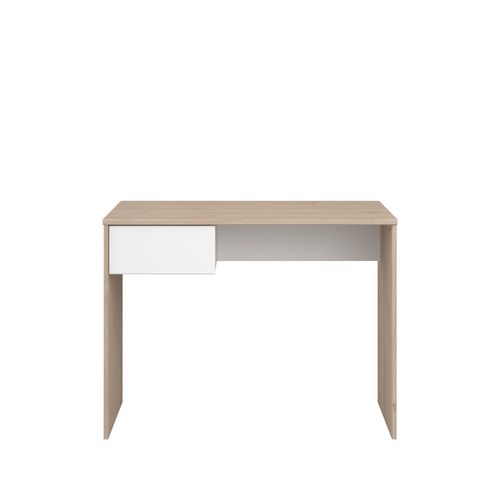 Bureau 1 tiroir SHELTER Imitation chêne et blanc vue de face