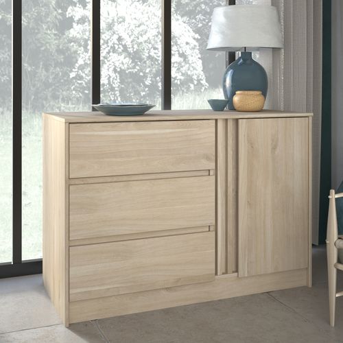 Commode 3 tiroirs 1 porte ESCALE imitation chêne vue d'ambiance 1