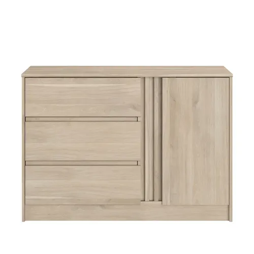 Commode 3 tiroirs 1 porte ESCALE imitation chêne vue de face