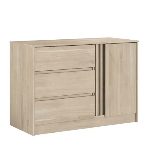 Commode 3 tiroirs 1 porte ESCALE imitation chêne vue 3/4