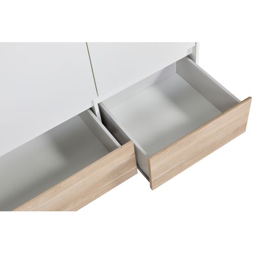 Armoire 3 portes 2 tiroirs L.135 cm ALBORG blanc et imitation chêne