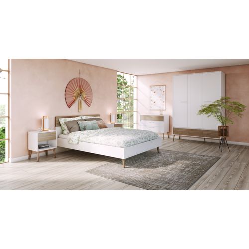 Armoire 3 portes 2 tiroirs L.135 cm ALBORG blanc et imitation chêne