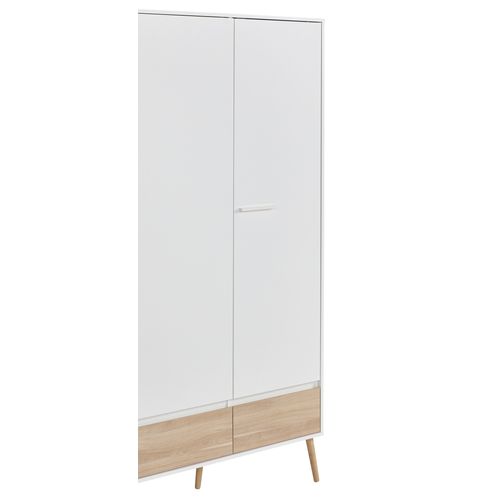 Armoire 3 portes 2 tiroirs L.135 cm ALBORG blanc et imitation chêne