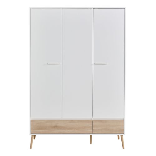 Armoire 3 portes 2 tiroirs L.135 cm ALBORG blanc et imitation chêne