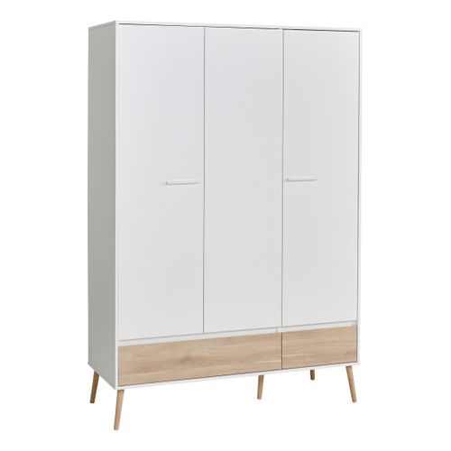Armoire 3 portes 2 tiroirs L.135 cm ALBORG blanc et imitation chêne