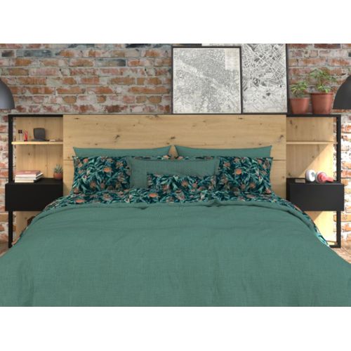 Tête de lit + 2 chevets STAMP imitation chêne et noir vue détaillée