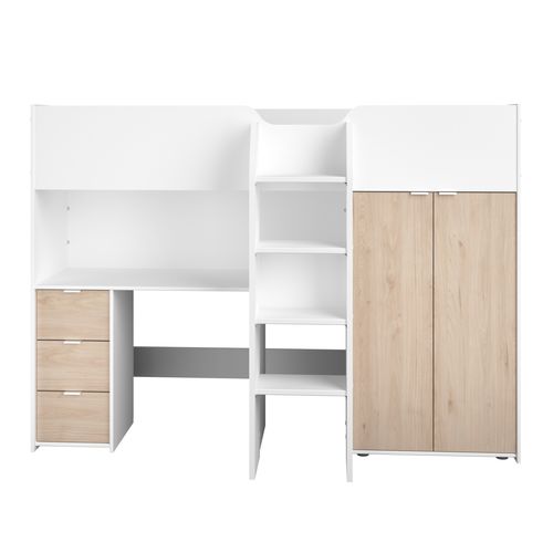 Lit compact avec bureau et armoire 90x190/200 cm TOM imitation chêne et blanc