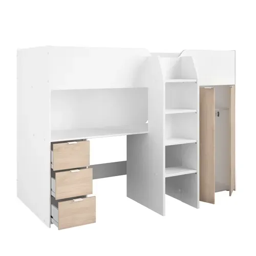 Lit compact avec bureau et armoire 90x190/200 cm TOM imitation chêne et blanc