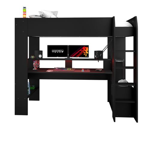 Lit mezzanine 90x200 cm ONLINE avec bureau, LEDS et double prise USB