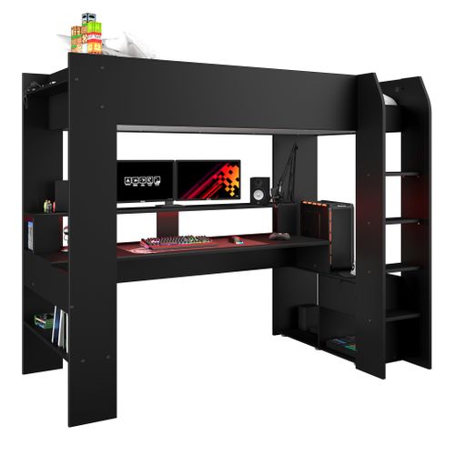 Lit mezzanine 90x200 cm ONLINE avec bureau, LEDS et double prise USB
