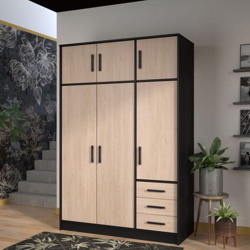 Armoire 6 portes 3 tiroirs STORY L.130 cm imitation chêne