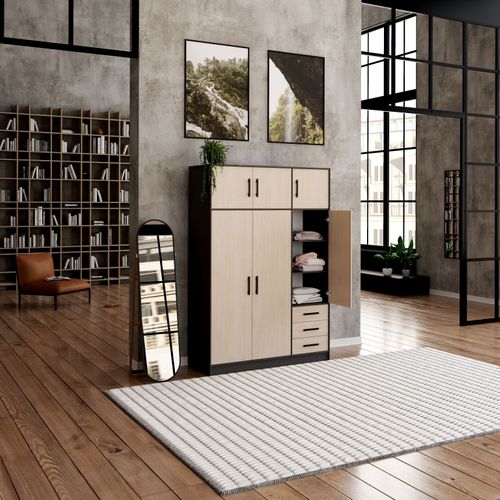 Armoire 6 portes 3 tiroirs STORY L.130 cm imitation chêne