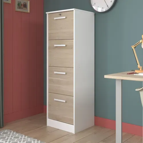 Classeur 4 tiroirs Milo Blanc et imitation chêne vue d'ambiance 1