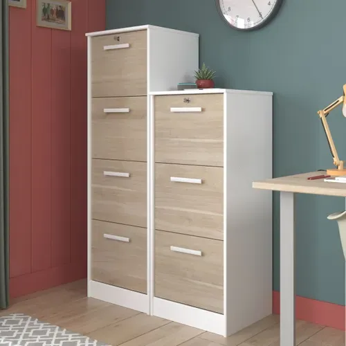 Classeur 4 tiroirs Milo Blanc et imitation chêne