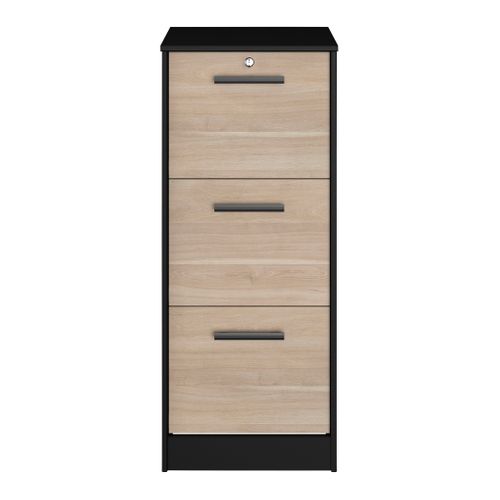 Classeur 3 tiroirs Milo Noir et imitation chêne