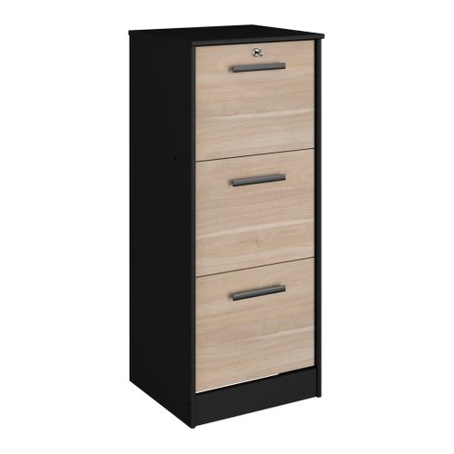 Classeur 3 tiroirs Milo Noir et imitation chêne