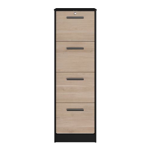 Classeur 4 tiroirs Milo Noir et imitation chêne