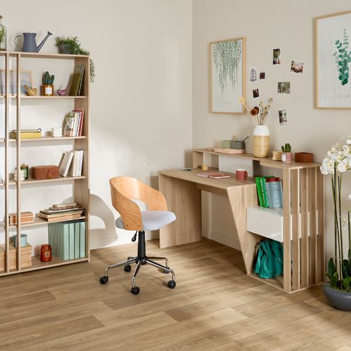 Bibliothèque avec claustra PALOMA imitation chêne et blanc