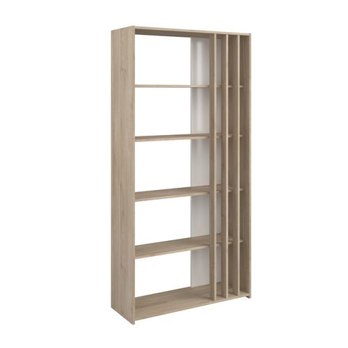 Bibliothèque avec claustra PALOMA imitation chêne et blanc