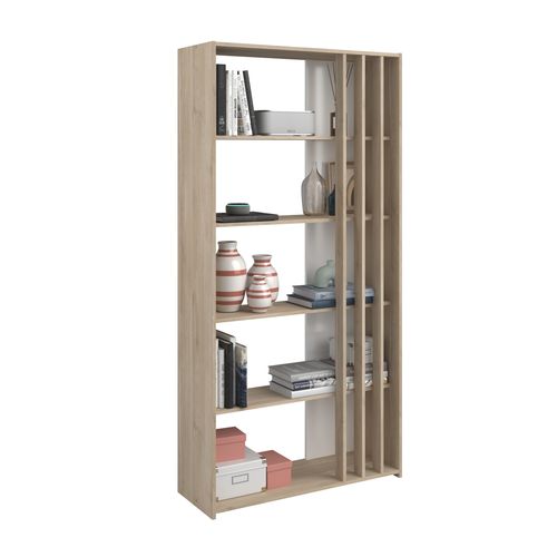 Bibliothèque avec claustra PALOMA imitation chêne et blanc