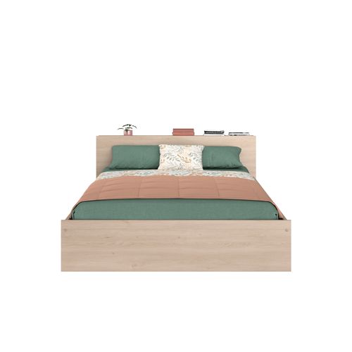 Lit 140x190 cm, 2 tiroirs, rangements TDL, LODGE imitation chêne et noir