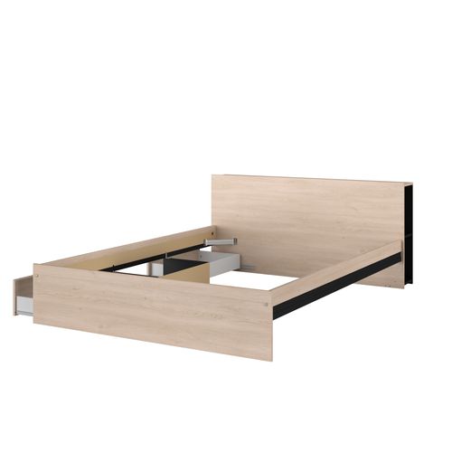 Lit 140x190 cm, 2 tiroirs, rangements TDL, LODGE imitation chêne et noir