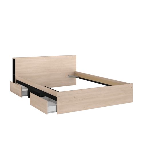 Lit 140x190 cm, 2 tiroirs, rangements TDL, LODGE imitation chêne et noir