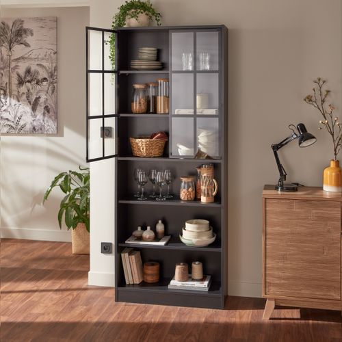 Bibliothèque 5 tablettes MAYENCE Imitation chêne noir