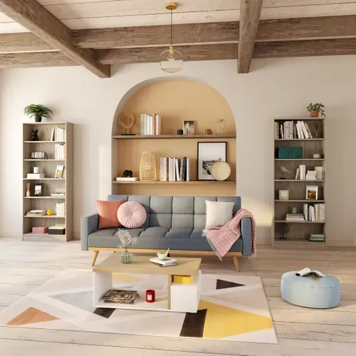 Bibliothèque 5 tablettes MAYENCE Imitation chêne vue d'ambiance 1