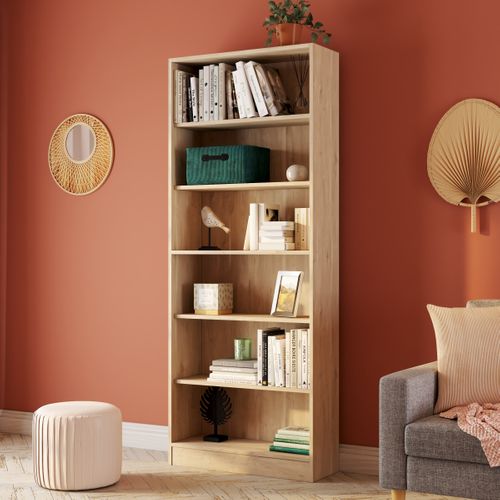 Bibliothèque 5 tablettes MAYENCE Imitation chêne