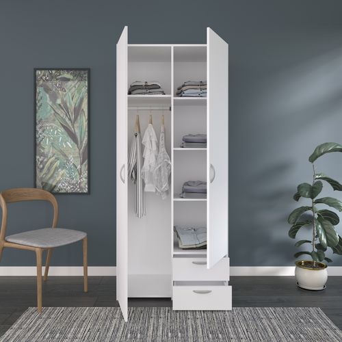 Armoire 2 portes 2 tiroirs L. 80 cm DAILY blanc vue d'ambiance 1
