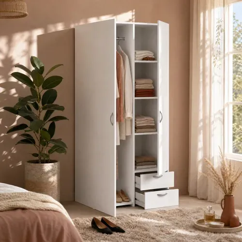 Armoire 2 portes 2 tiroirs L. 80 cm DAILY blanc