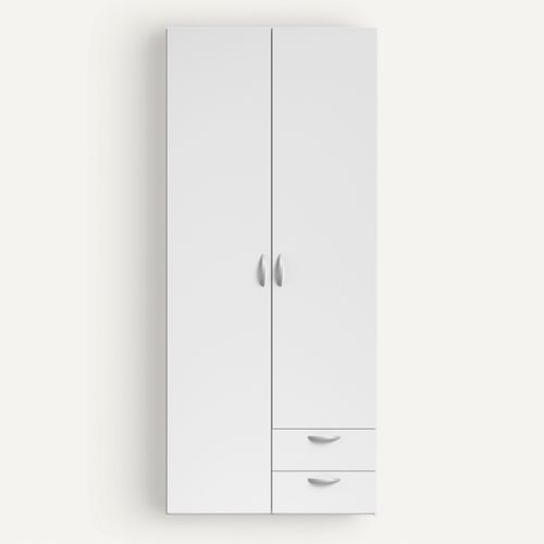 Armoire 2 portes 2 tiroirs L. 80 cm DAILY blanc vue de face