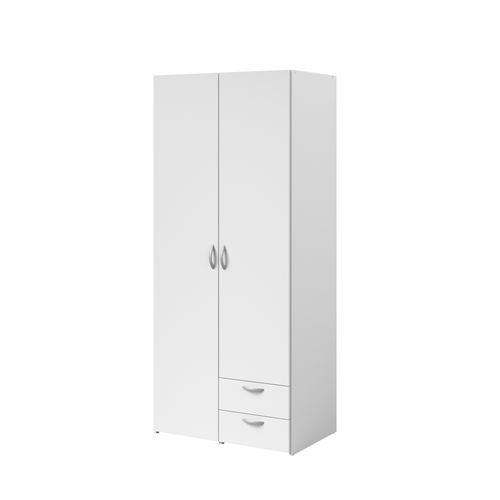Armoire 2 portes 2 tiroirs L. 80 cm DAILY blanc vue de profil