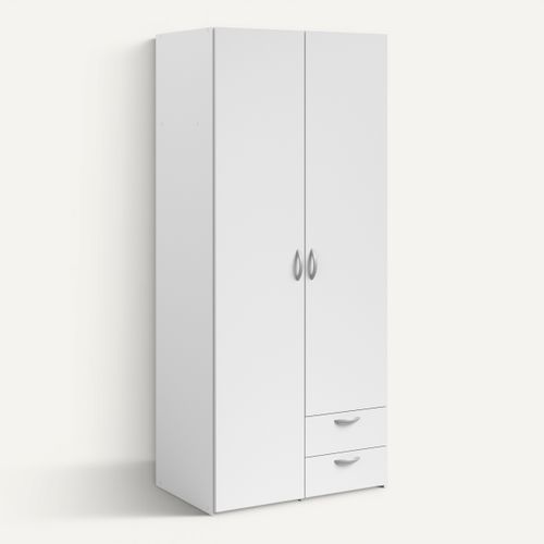Armoire 2 portes 2 tiroirs L. 80 cm DAILY blanc vue 3/4