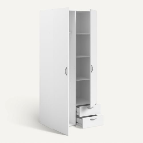Armoire 2 portes 2 tiroirs L. 80 cm DAILY blanc