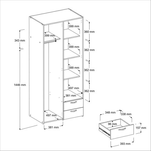 Armoire 2 portes 2 tiroirs L. 80 cm DAILY blanc