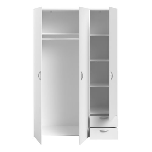 Armoire 3 portes 2 tiroirs L. 120 cm DAILY Blanc
