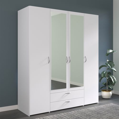 Armoire 4 portes 2 tiroirs L. 160 cm avec miroir DAILY blanc