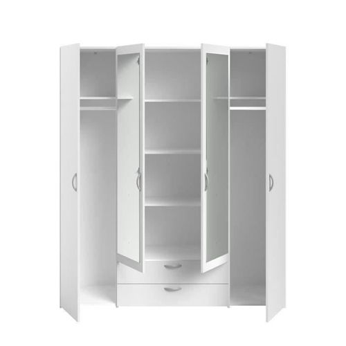 Armoire 4 portes 2 tiroirs L. 160 cm avec miroir DAILY blanc vue détaillée
