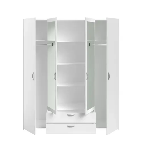 Armoire 4 portes 2 tiroirs L. 160 cm avec miroir DAILY blanc