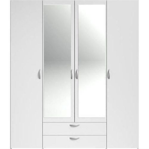 Armoire 4 portes 2 tiroirs L. 160 cm avec miroir DAILY blanc
