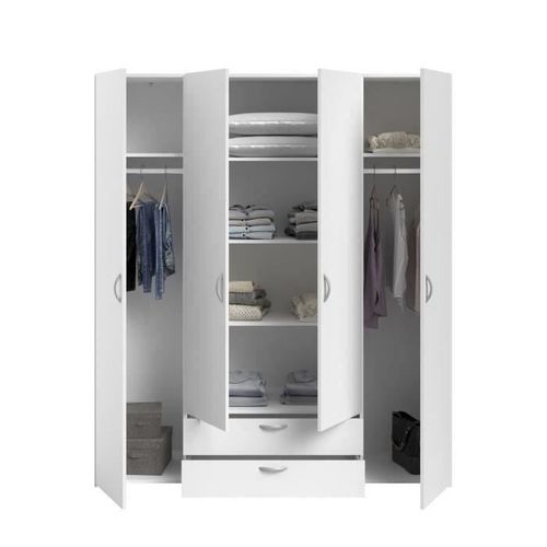 Armoire 4 portes 2 tiroirs L. 160 cm DAILY blanc